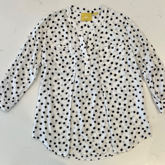 Anthropologie Maeve White Black Polka Dot Popover Blouse Top - Picture 2 of 3